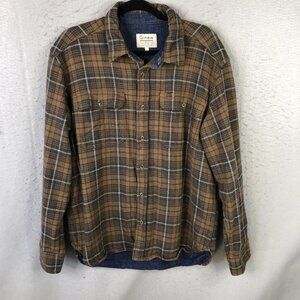Ginew Shirt Mens Large Brown Plaid Flannel Wool Lined Native American Made